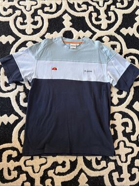 Mens Ellesse Light Blue, Navy & Orange Trim Colorblock T shirt. Large
